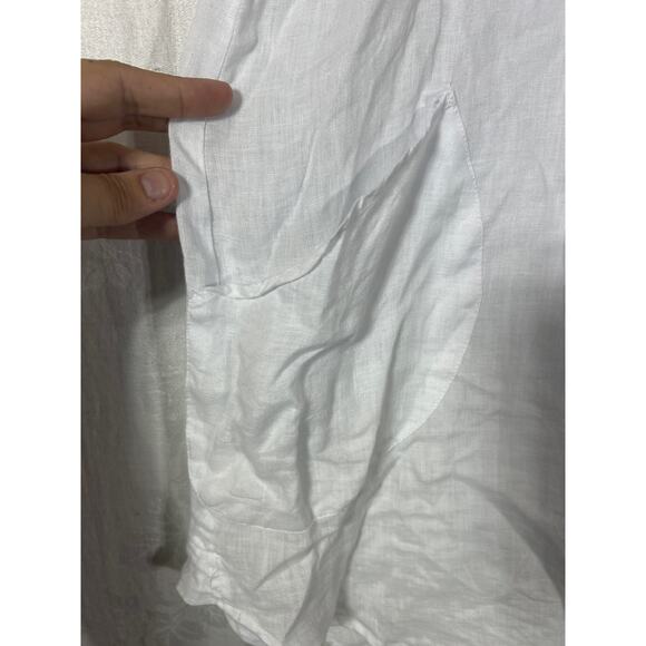 ForCynthia Beachwear 100% Linen Tank XL White Collar Pockets Cover Up - Picture 3 of 11